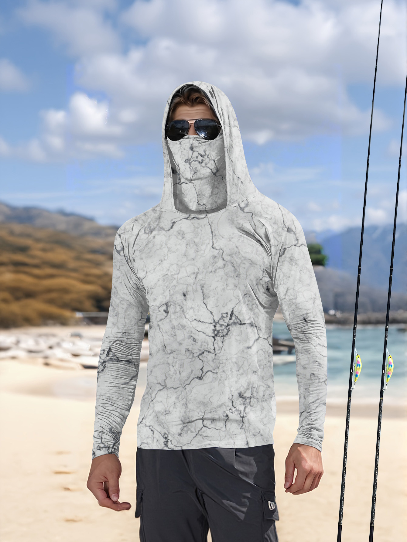Summer Clothing Long Sleeve - Camisa de pesca masculina com capuz,