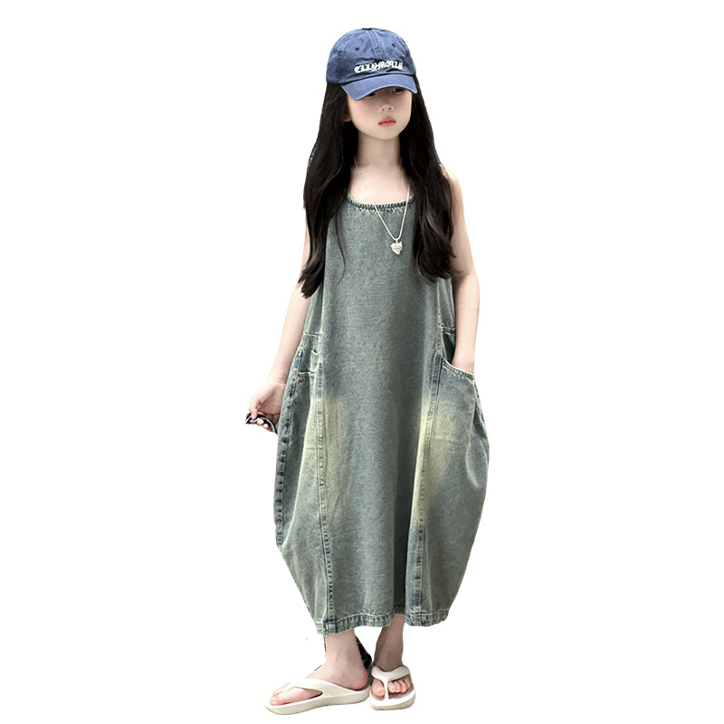 Summer Kids Clothing - Vintage azul crianças meninas de alta